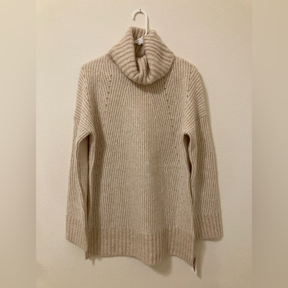Jessica Simpson Beige Cowl Neck Oversized Ribbed Sweater Size S NWT